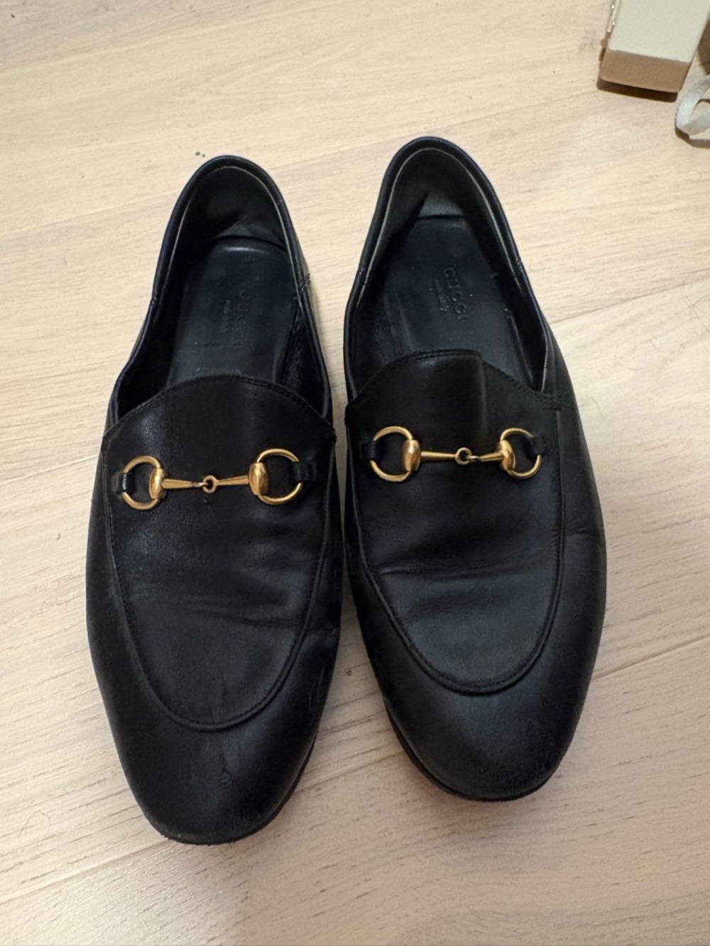 Gucci Black Leather Horsebit Loafers with Gold Hardware